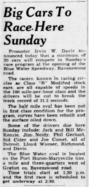 Aug 19 1948 Blue Water Speedway Marysville Race Track (Blue Water Speedway), Marysville